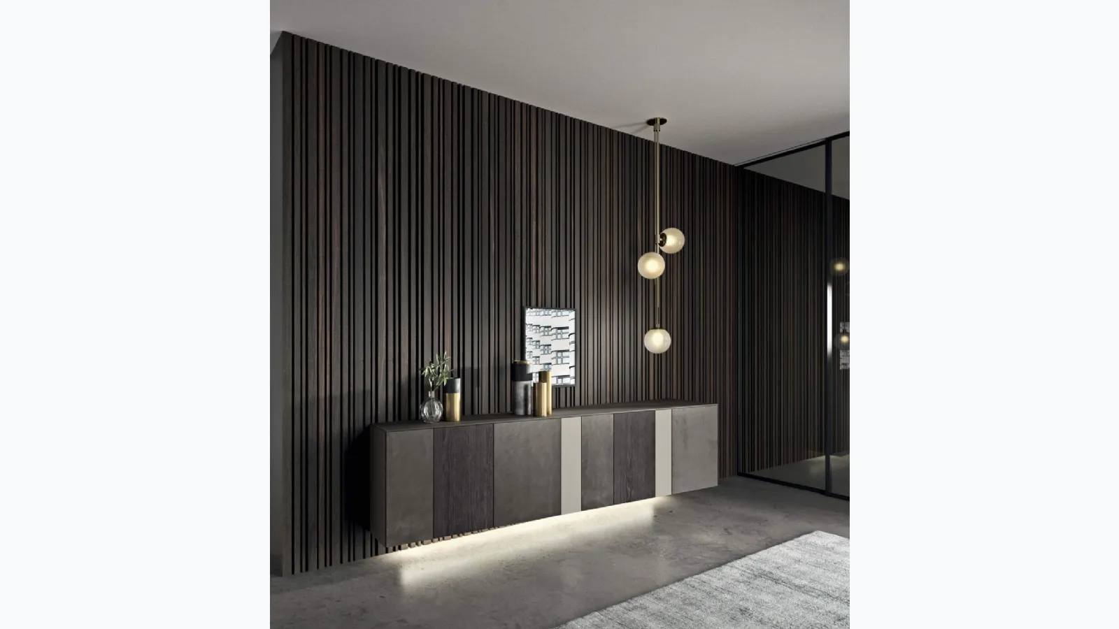 Suspended mobile InclinART in lacquered metal and wood by Presotto.