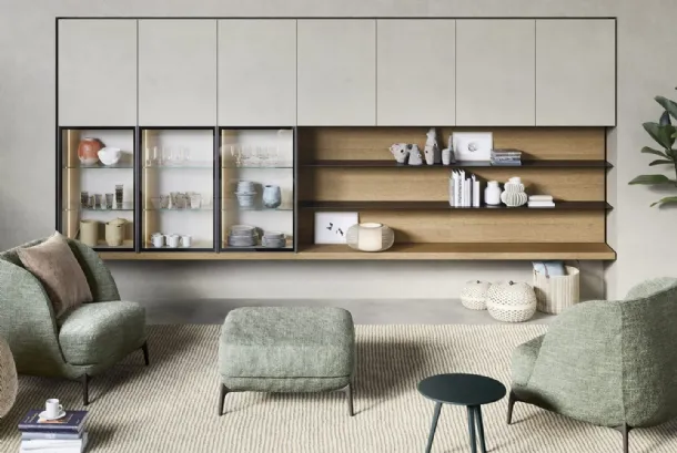 Suspended mobile shelves and wall units by Novamobili.