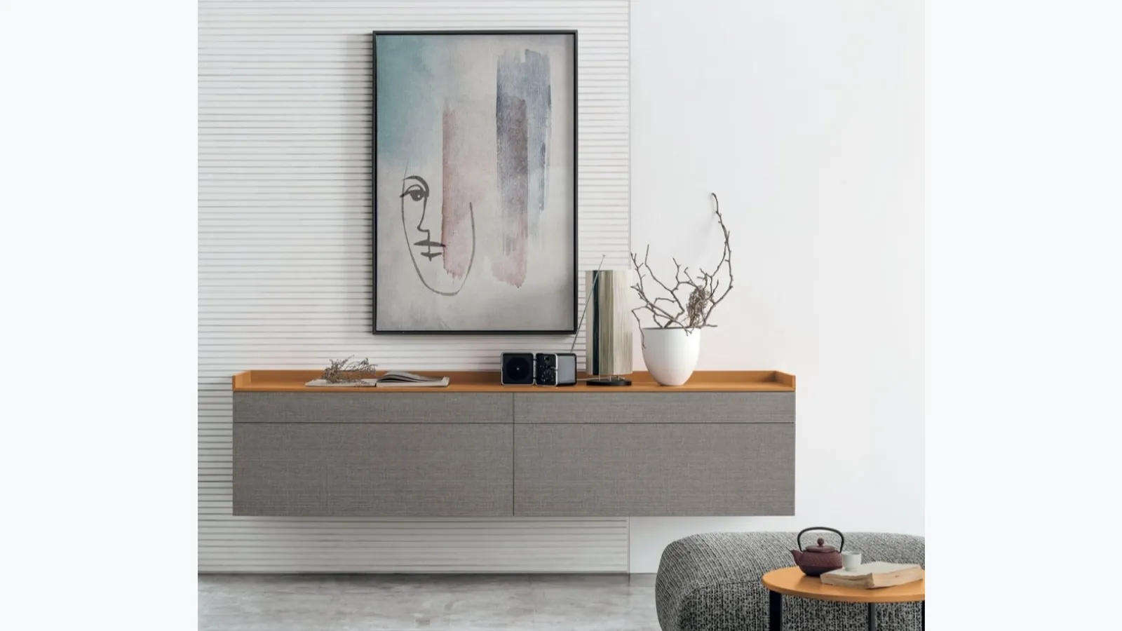 Floating sideboard Sir S01 in alpaca material by Tomasella.