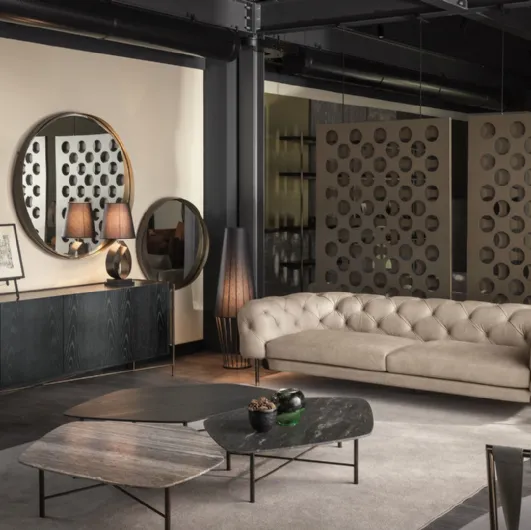 Atenae linear quilted leather sofa by Cantori.