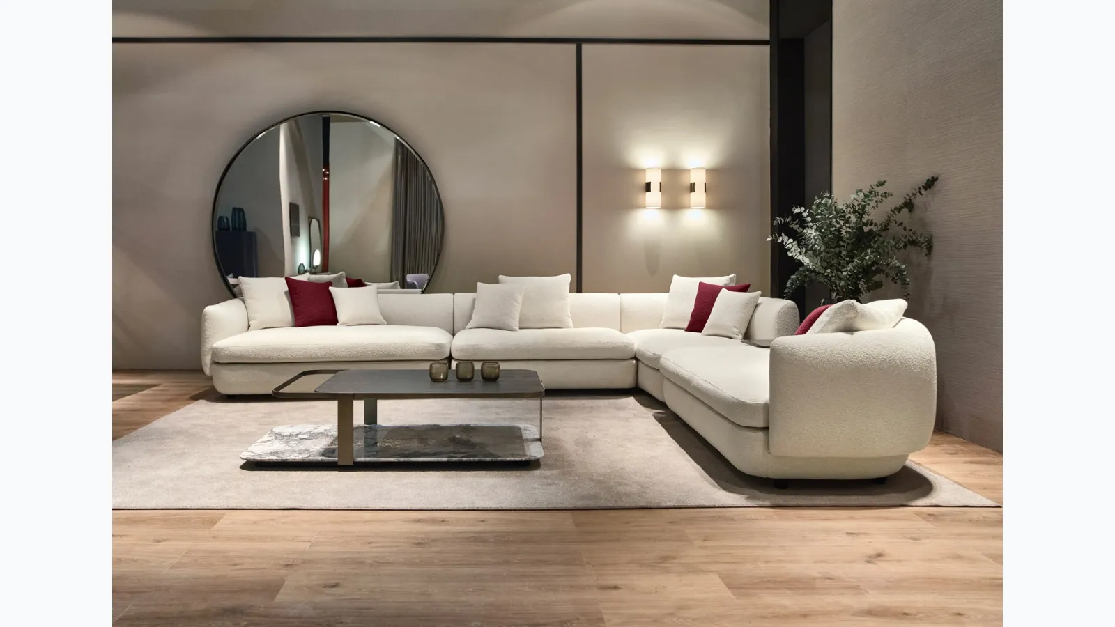 Gabrielle's corner sofa upholstered in Cantori fabric.