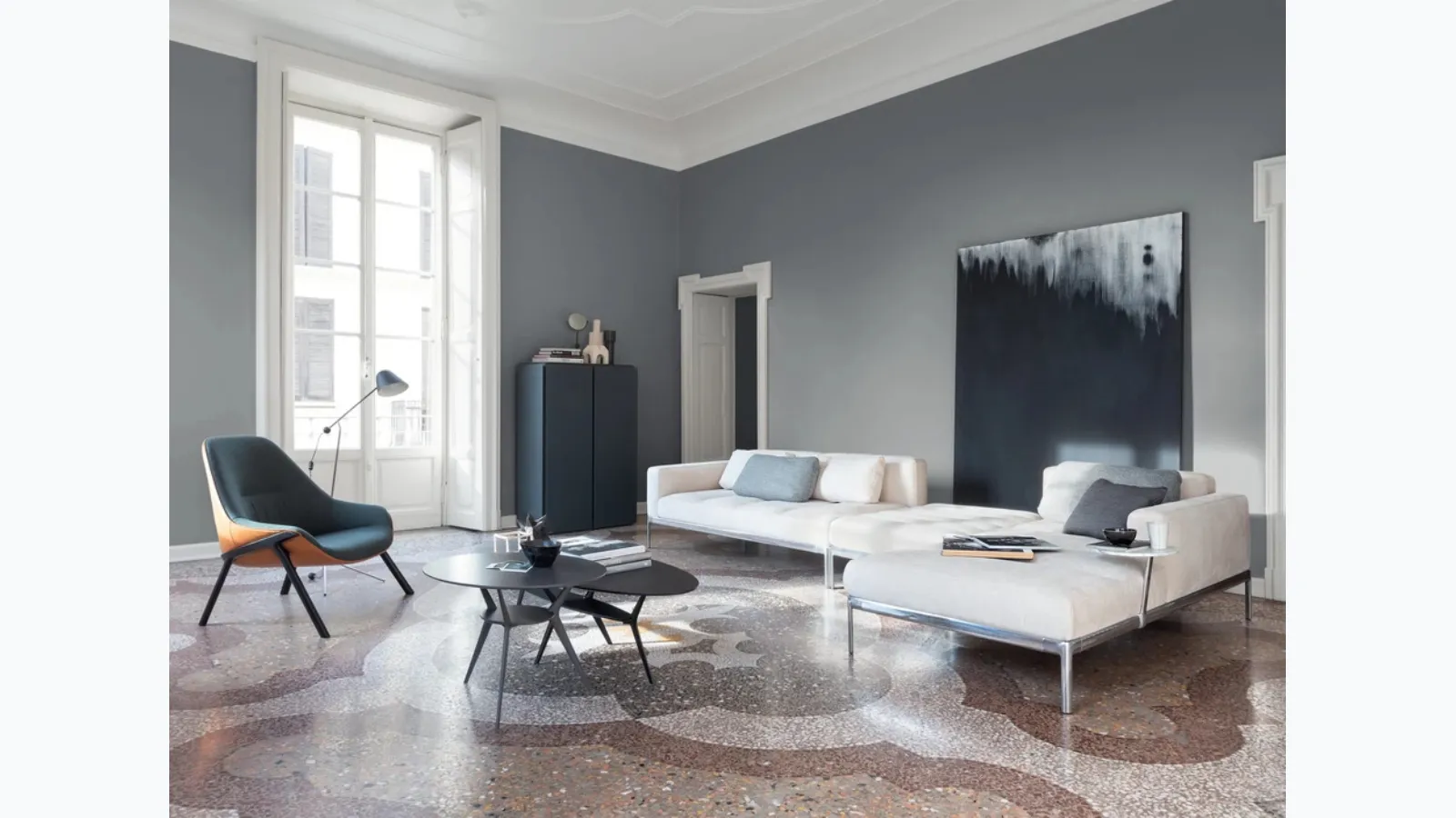 Kobi living room with peninsula by Alias