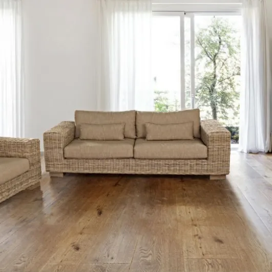 Linear natural fiber and upholstered fabric Leandro living room by Bizzotto