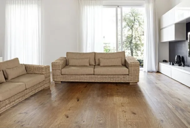 Linear natural fiber and upholstered fabric Leandro living room by Bizzotto