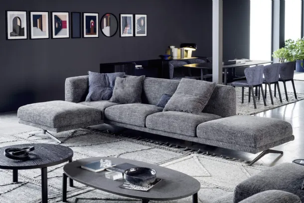 Sofa with Noa peninsula in Novamobili upholstered fabric.