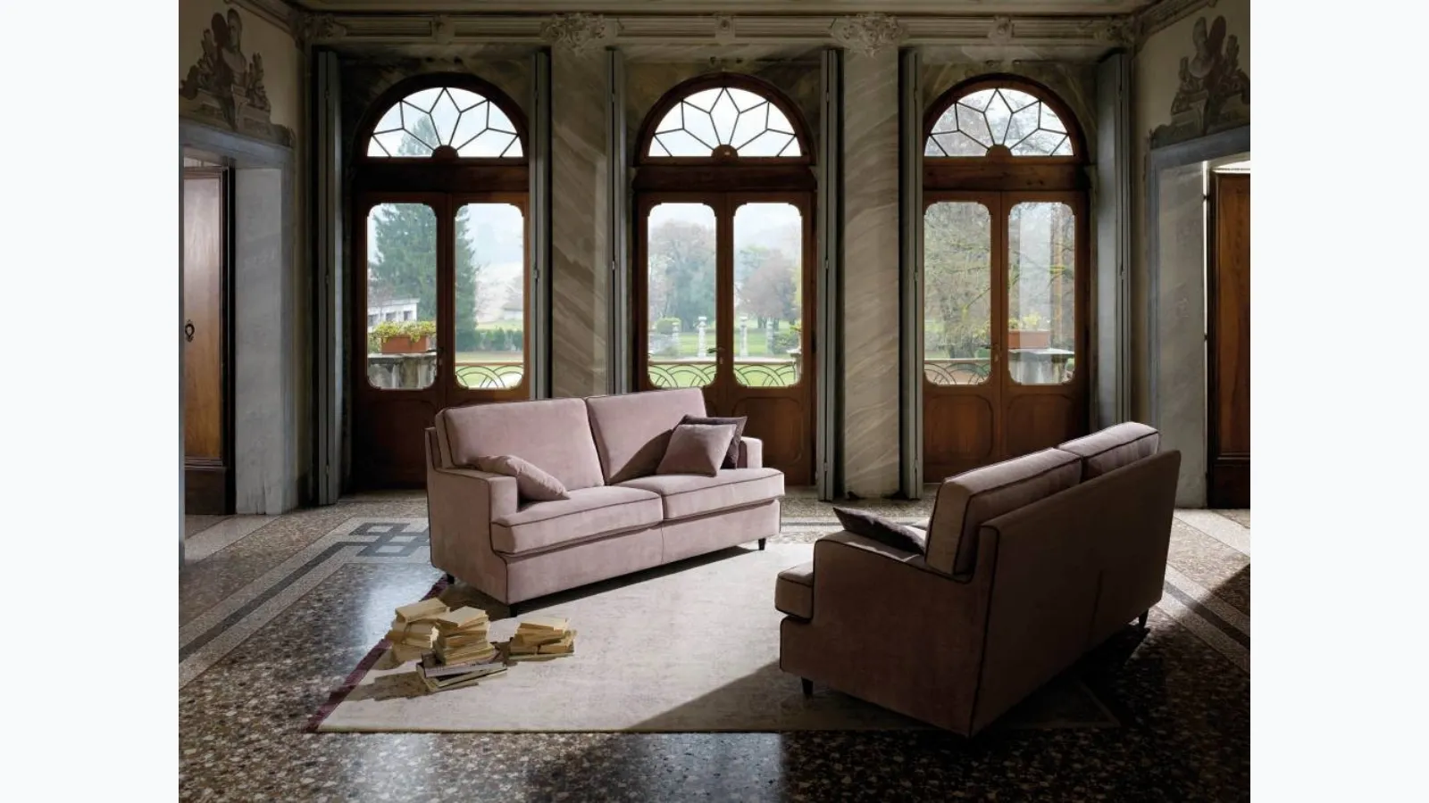 Linear velvet sofa Petra Special by Samoa