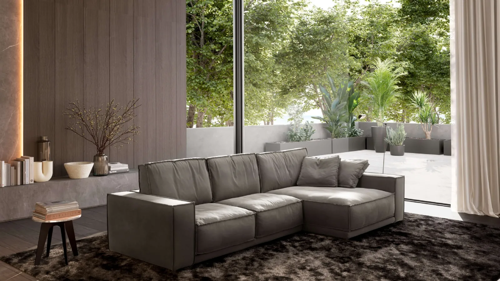 Leather sofa with Rafael New chaise lounge by Valentini