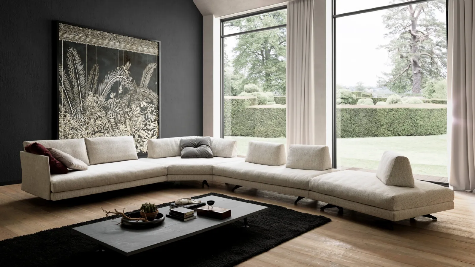 Corner sofa in Stone fabric by Valentini
