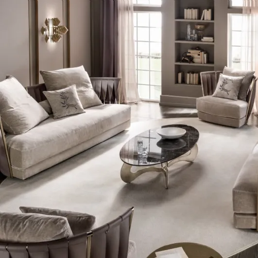 Leather and fabric Twist sofa by Cantori
