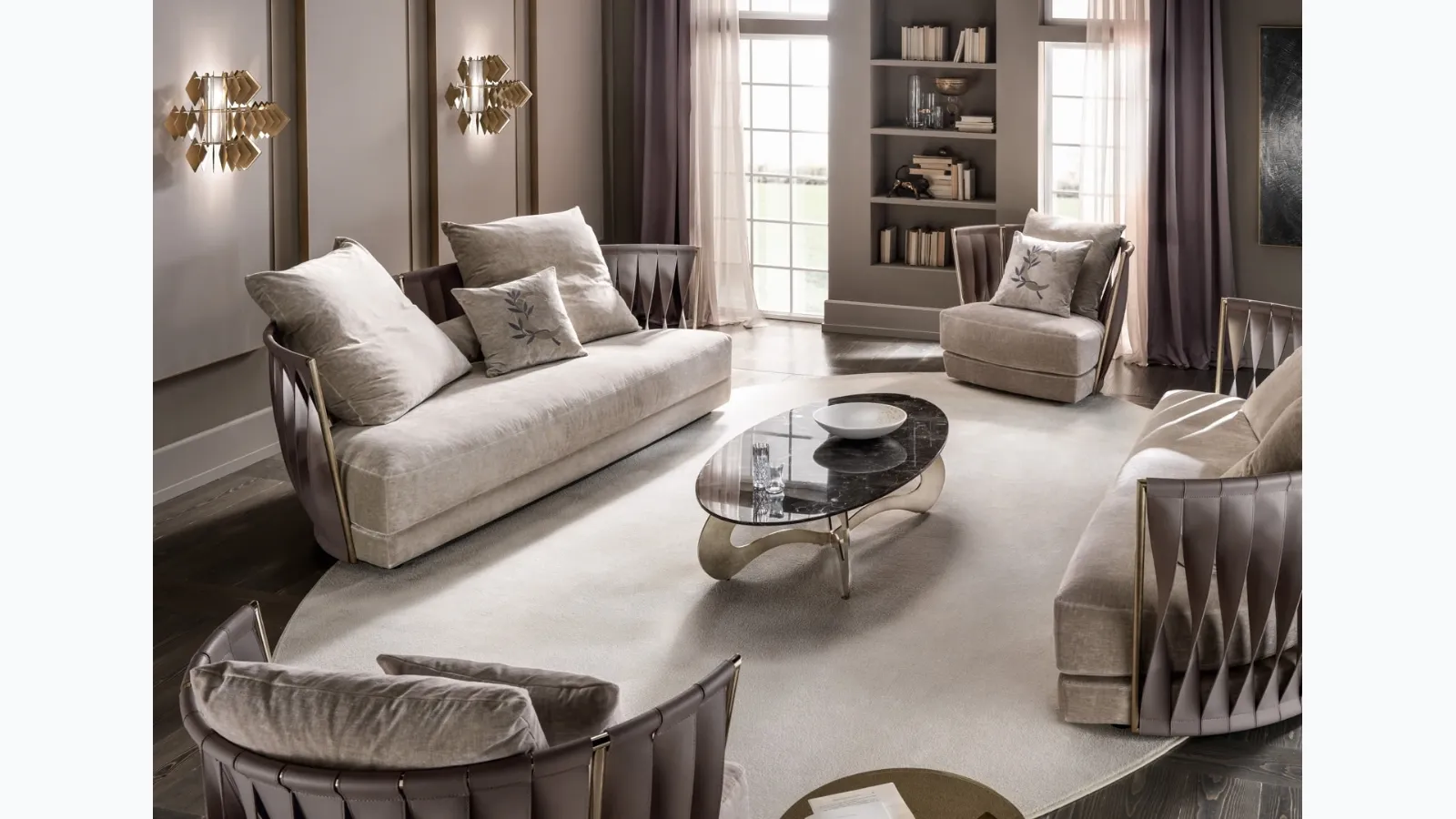 Leather and fabric Twist sofa by Cantori