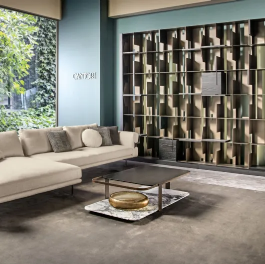 Fabric sofa with Valley peninsula by Cantori.
