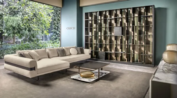Fabric sofa with Valley peninsula by Cantori.
