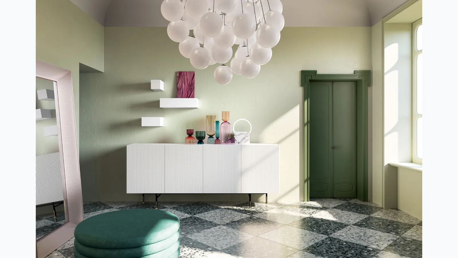 Aero sideboard in matt lacquered finish Velvet with wave pattern by Capo d'Opera