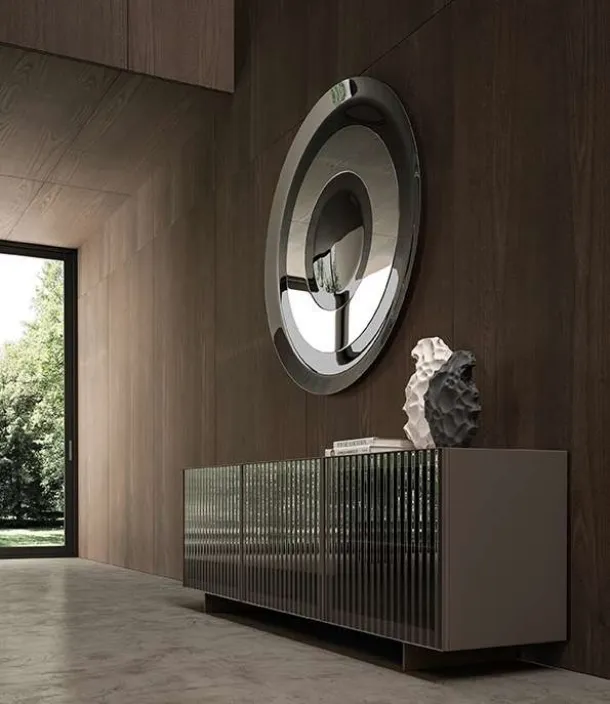 Alfetta glass sideboard with wickerwork by Ozzio