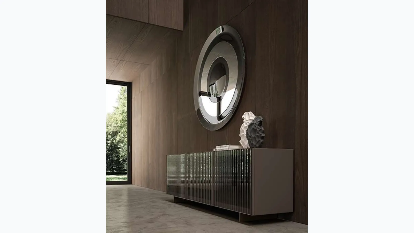 Alfetta glass sideboard with wickerwork by Ozzio