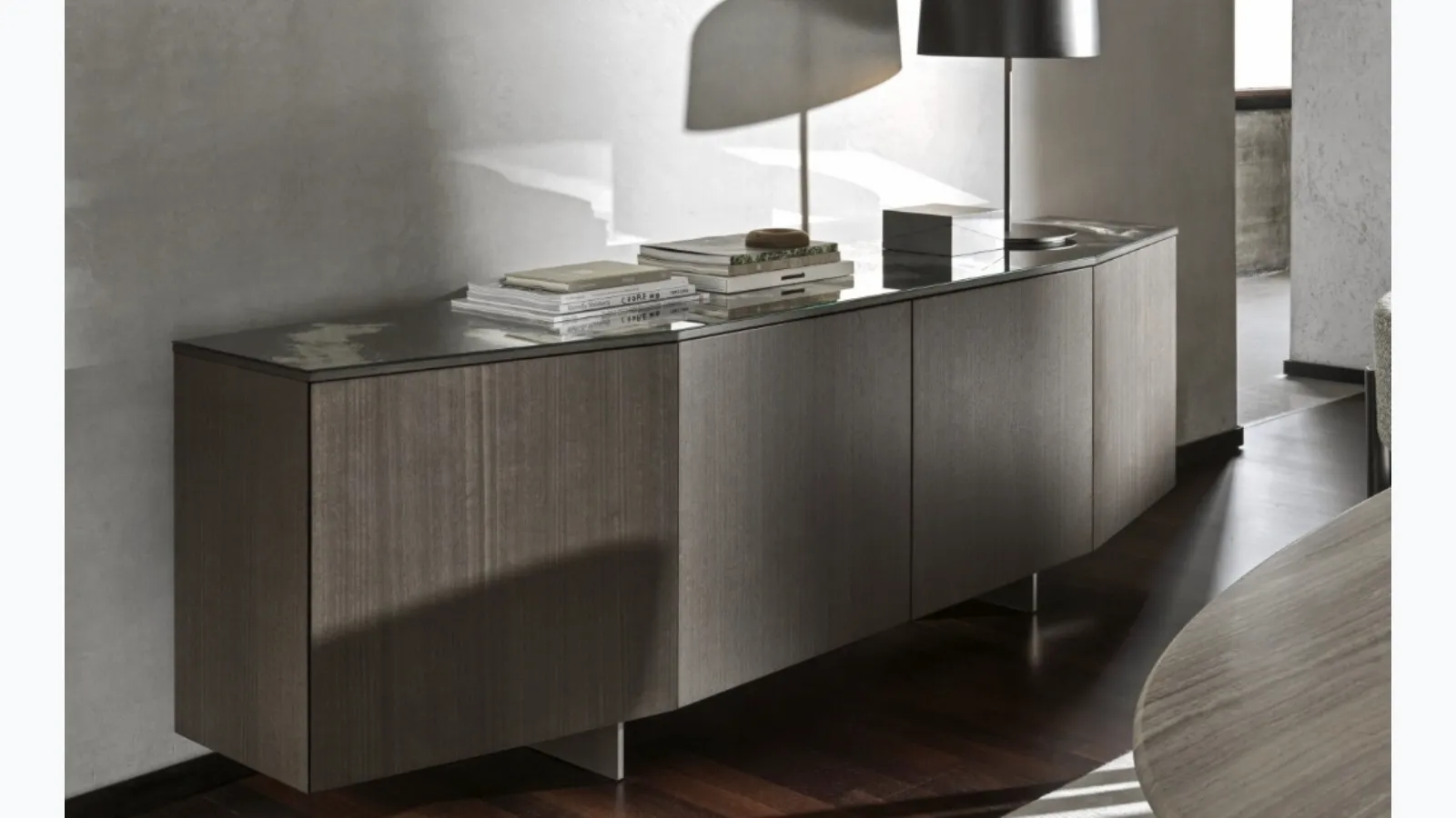 Angle wooden sideboard by Ditre Italia.