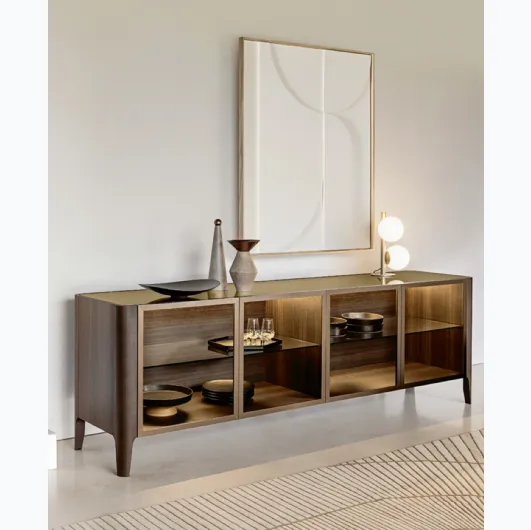 Cross oak sideboard with glass doors by Riflessi.