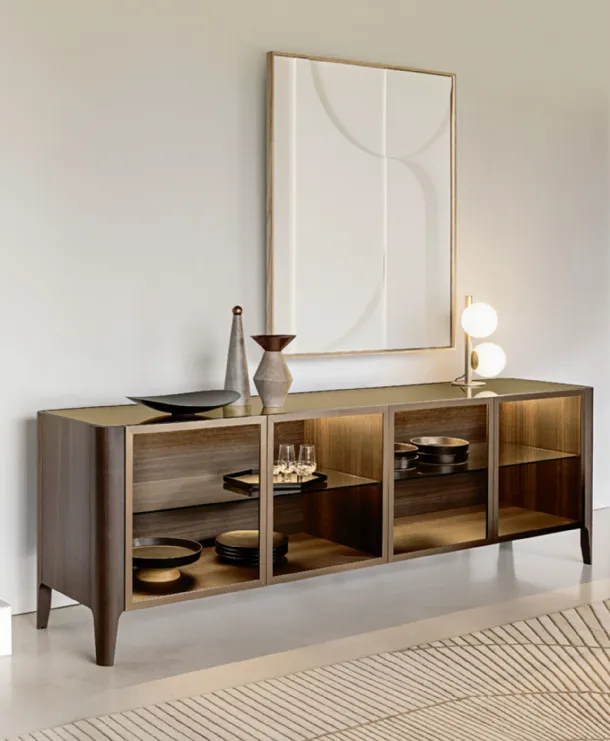 Cross oak sideboard with glass doors by Riflessi.