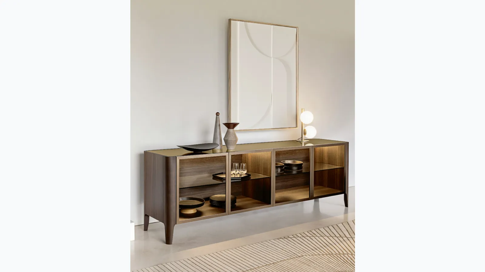 Cross oak sideboard with glass doors by Riflessi.