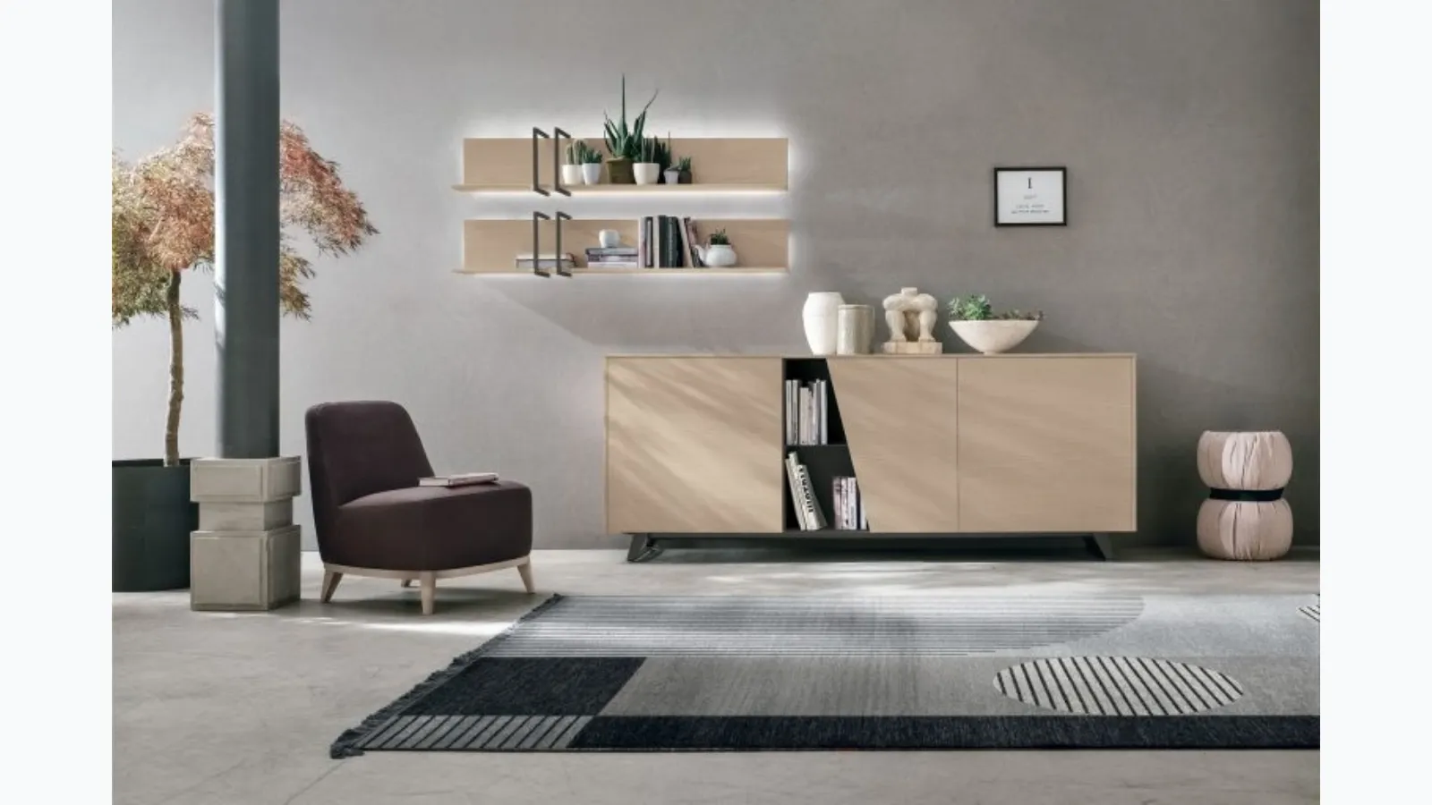 Diagonal sand oak sideboard by Tomasella
