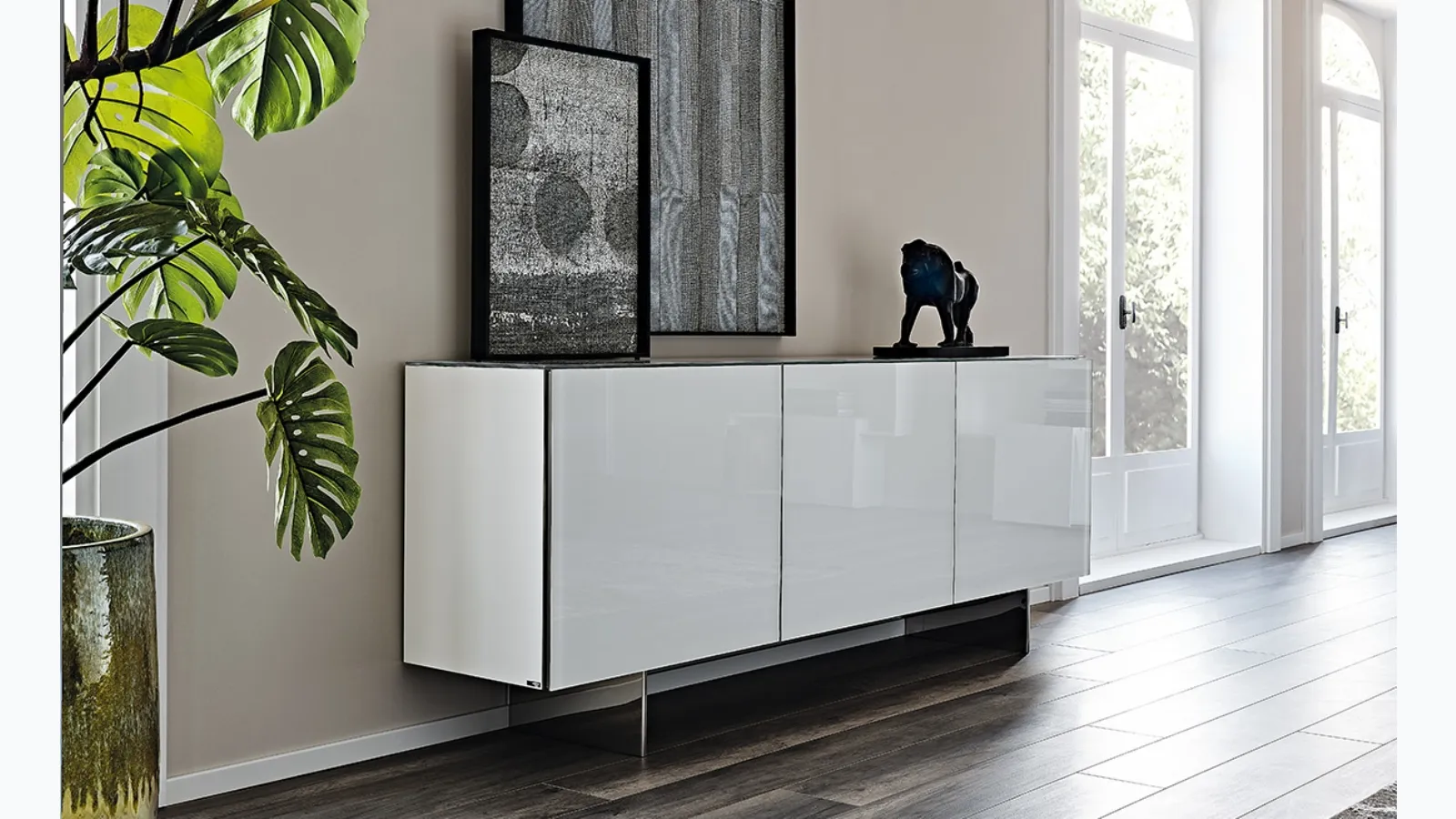 Focus sideboard with extra-clear painted crystal doors by Cattelan Italia