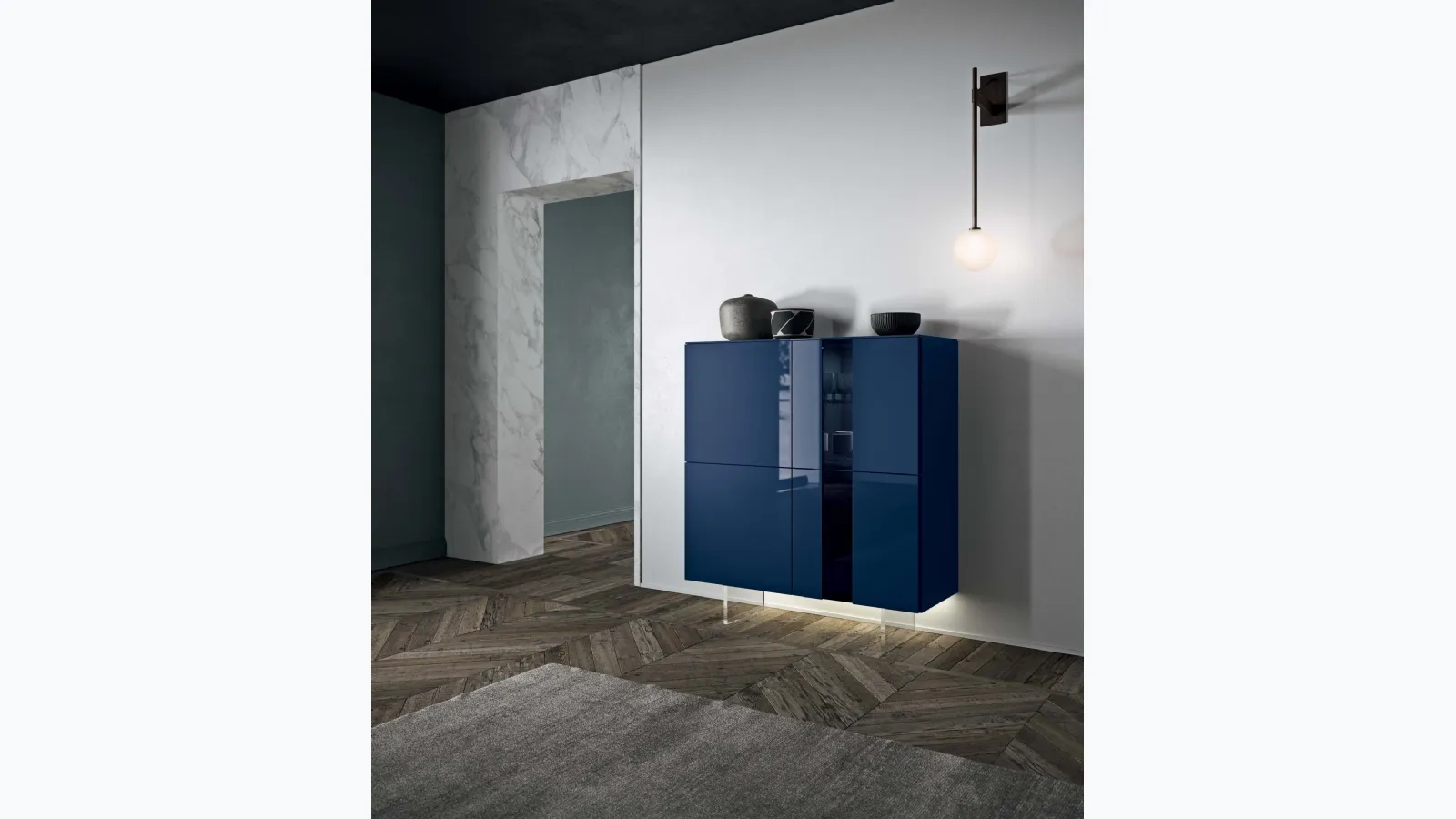 Tall Madia I-Modul Art in glossy lacquer with transparent methacrylate feet by Presotto.