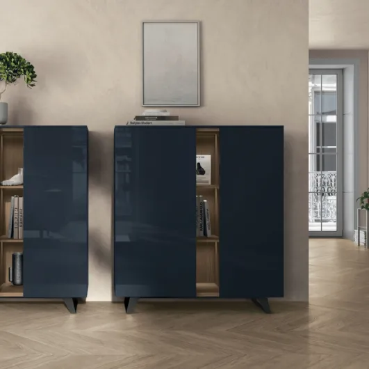 Vertical glossy Prussian blue Lydia sideboard by Tomasella.