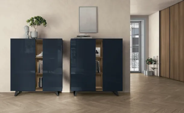 Vertical glossy Prussian blue Lydia sideboard by Tomasella.