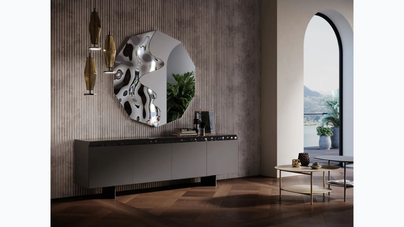 Media unit Magma in wood and glass by Tonin Casa