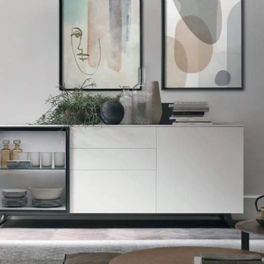 Metropolis A03 sideboard in matte chalk white lacquer by Tomasella.