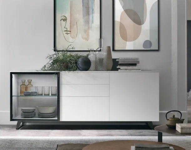Metropolis A03 sideboard in matte chalk white lacquer by Tomasella.