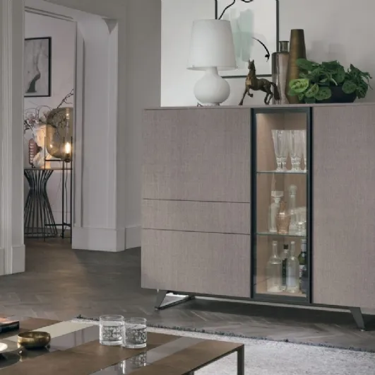 Vertical sideboard Metropolis C01 in sand oak material by Tomasella.