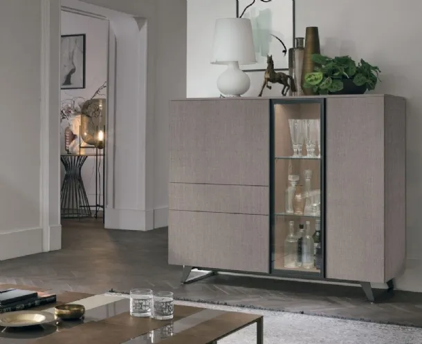 Vertical sideboard Metropolis C01 in sand oak material by Tomasella.