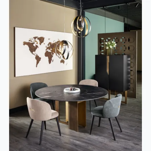 Tall lacquered wooden sideboard with metal base intersecting in the structure of Cantori's Mirage Cabinet.