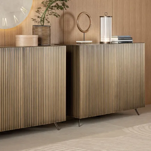 High Wave sideboard in lacquered wood with brushed brass by Riflessi.