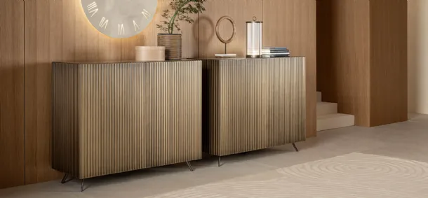 High Wave sideboard in lacquered wood with brushed brass by Riflessi.