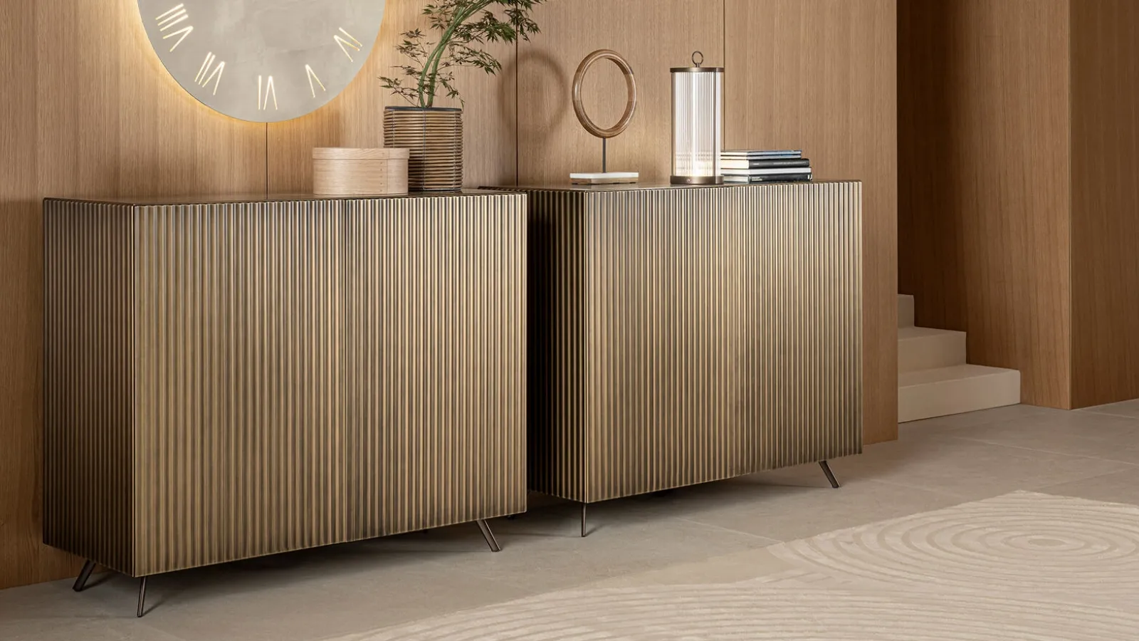 High Wave sideboard in lacquered wood with brushed brass by Riflessi.