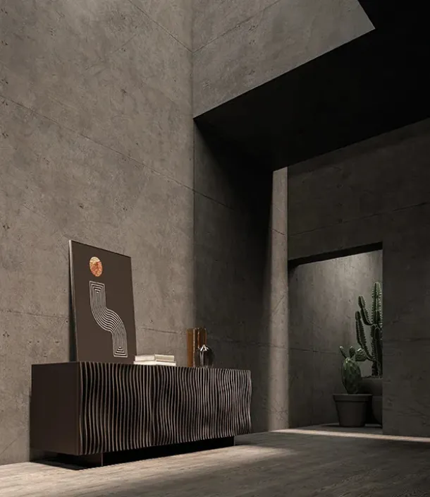 Wave sideboard with wavy wooden doors by Ozzio.