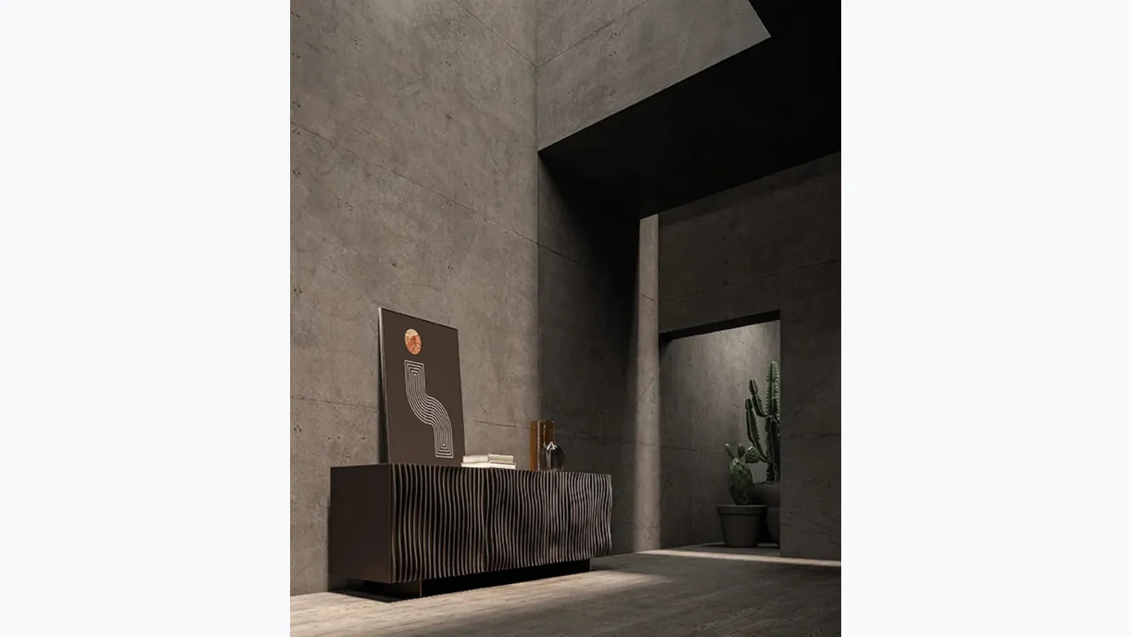 Wave sideboard with wavy wooden doors by Ozzio.