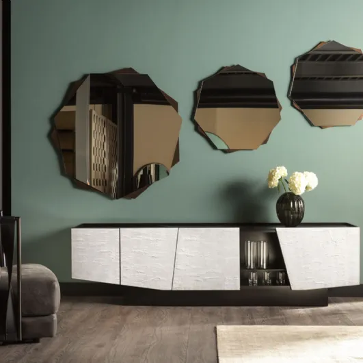 Asymmetrical glass-top sideboard with wooden base Prisma by Cantori.