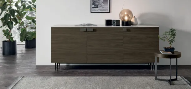 Prometheus sideboard in moka oak and top in Tomasella stoneware.