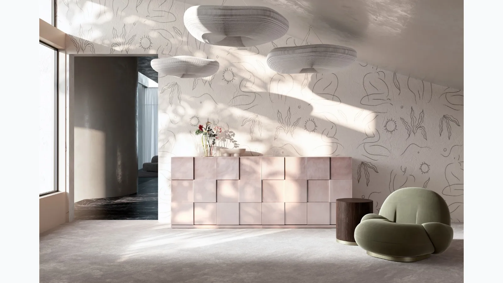 Quadro Pink Gold lacquered sideboard by Capo d'Opera.