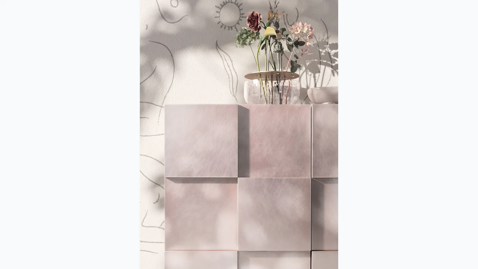 Quadro Pink Gold Sideboard with 3D effect processing by Capo d'Opera.