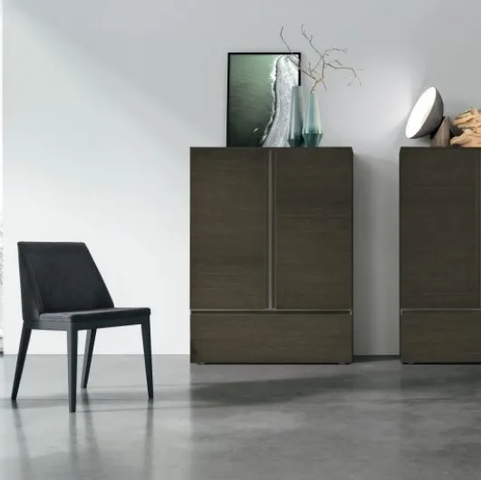 Vertical Sideboard Regolo R03 in textured moka oak by Tomasella.