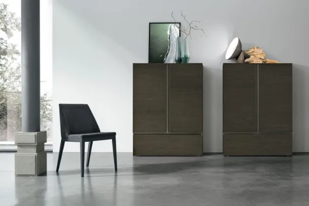 Vertical Sideboard Regolo R03 in textured moka oak by Tomasella.