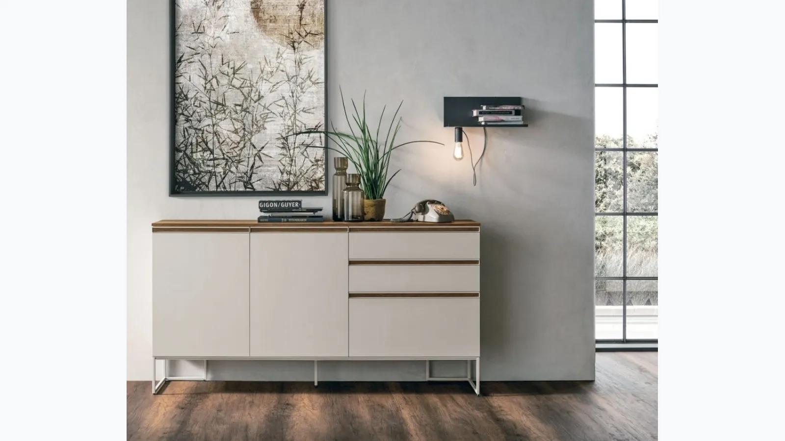 Regolo R05 sideboard in matte mother-of-pearl material by Tomasella