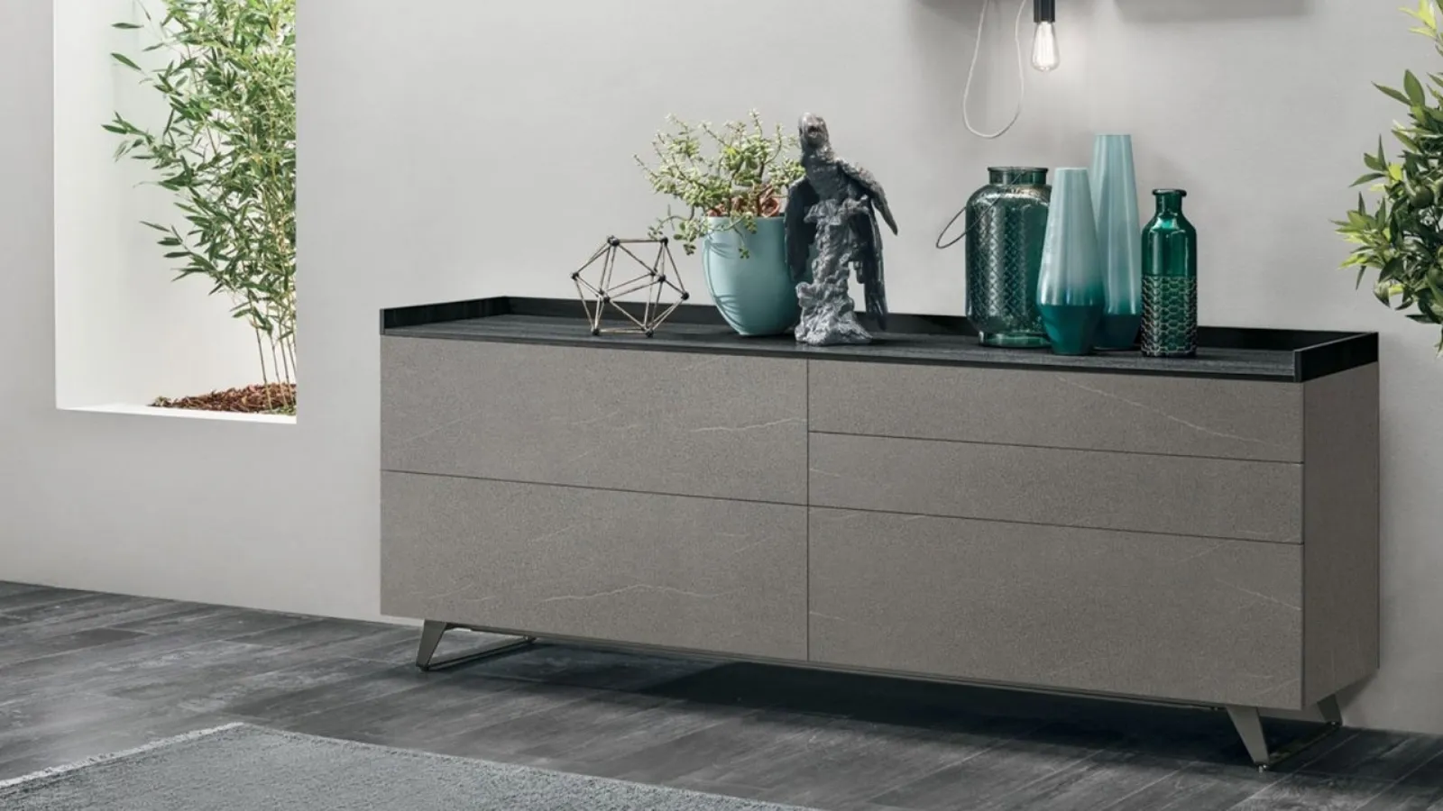 Madia Sir S04 in dark Piasentina material with top in charcoal oak material by Tomasella.