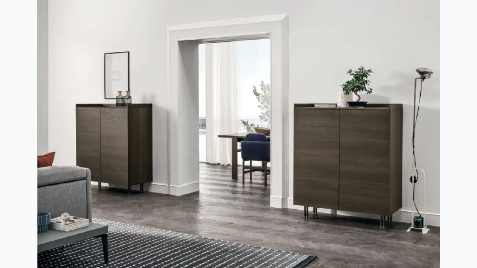 Vertical storage unit Sir S05 in oak moka material by Tomasella.