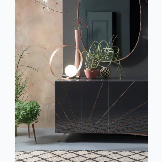 Solaris high gloss graphite lacquered wooden sideboard by Riflessi.
