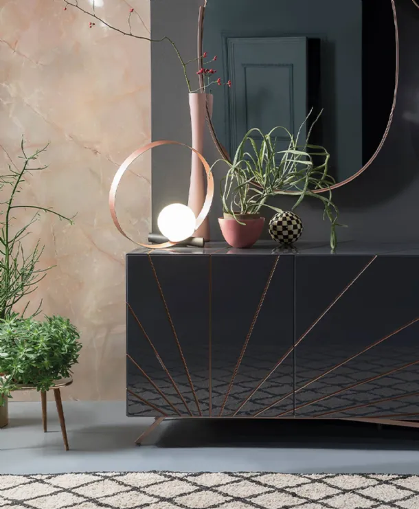 Solaris high gloss graphite lacquered wooden sideboard by Riflessi.